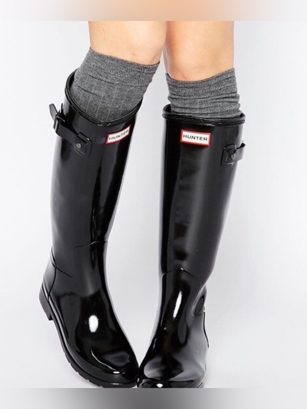Hunter Glossy Black Tall Adjustable-Rivet Rain Boots